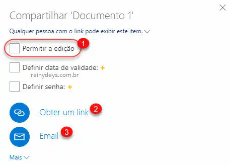 compartilhar documento do OneDrive bloquear edição