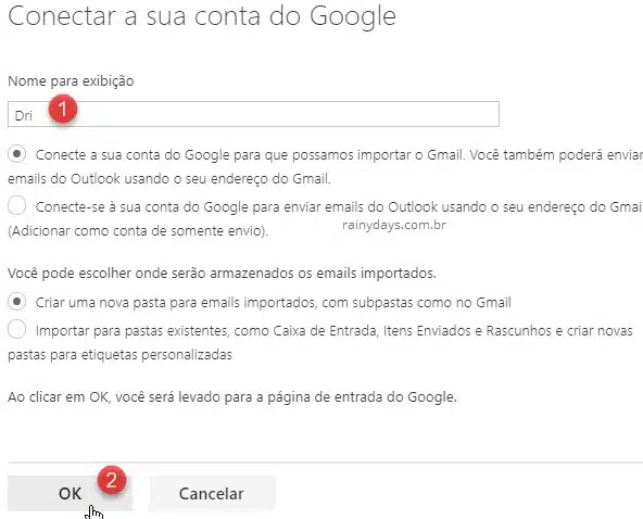 Conectar conta do Google no Outlook web