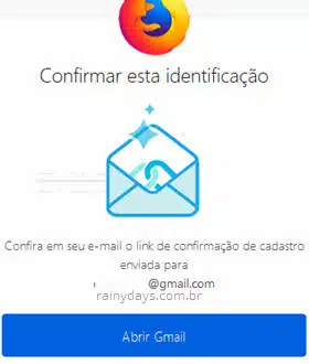 Confirmar identificação no email para entrar conta Firefox Sync