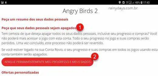 Excluir conta da Rovio apagar dados de jogos Angry Birds