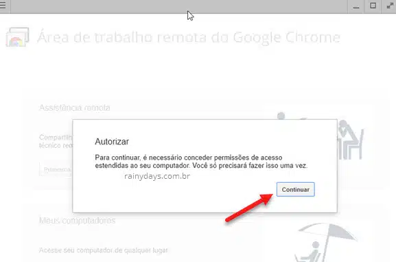 autorizar acesso estendido ao computador Chrome Remote