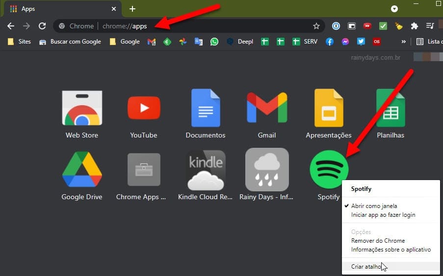 Chrome apps Criar atalho do modo aplicativo