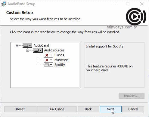 instalar AudioBand mini player Spotify no Windows