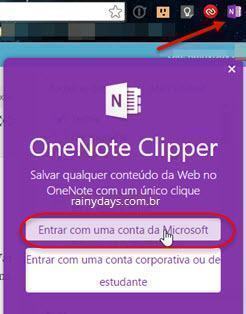 OneNote Clipper para salvar páginas da web