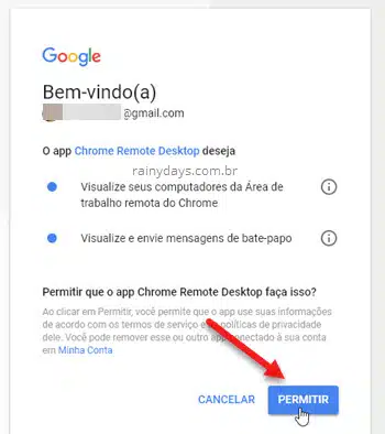 Permitir que app Chrome Remote Desktop visualize