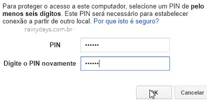 PIN de acesso remoto no computador Chrome Remote Desktop