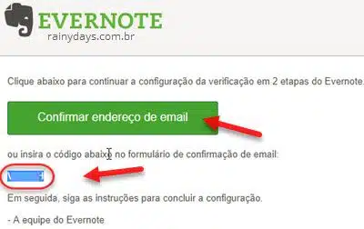 Confirmar endereço de email Evernote