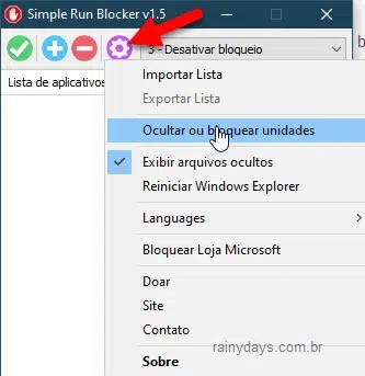 ocultar ou bloquear unidades Simple Run Blocker