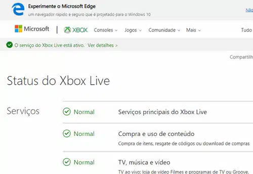 Status da Xbox Live fora do ar ou não