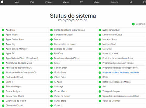 Verificar se serviços da Apple estão fora do ar