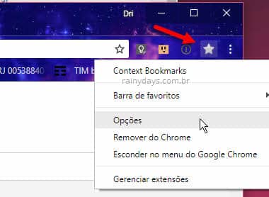 Abrir opções da extensão Contexto Bookmarks Chrome