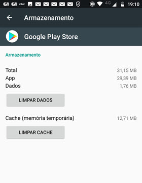 Armazenamento Google Play Store limpar dados cache