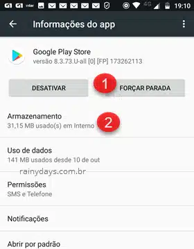 Forçar parada Google Play Store Android