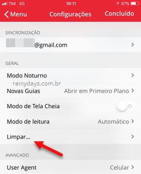 Limpar dados Opera Android iOS
