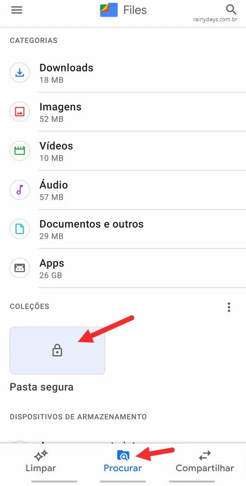 Procurar Pasta Segura Files do Google Android