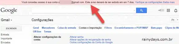 aviso Gmail concedeu acesso a outra pessoa Gmail