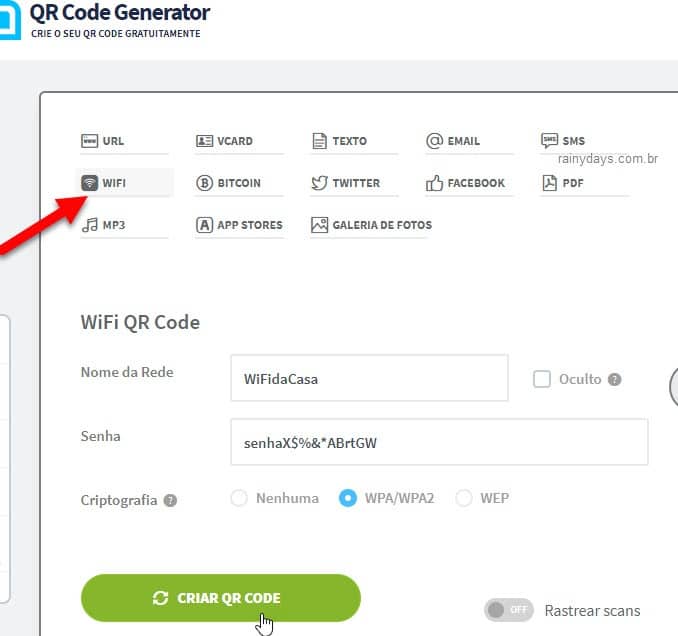 Criar QR Code da conexão WiFi no site QR Code Generator