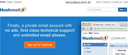 Excluir conta do HushMail