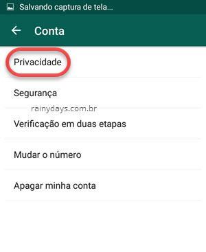 Conta Privacidade WhatsApp para desativar visto por último