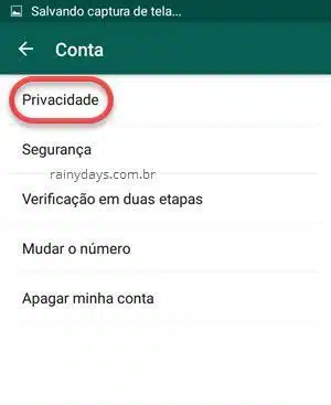 Conta Privacidade WhatsApp para desativar confirmação de leitura