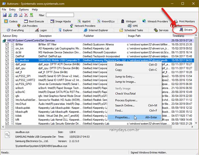 Verificar drivers instalados no Windows com Autoruns