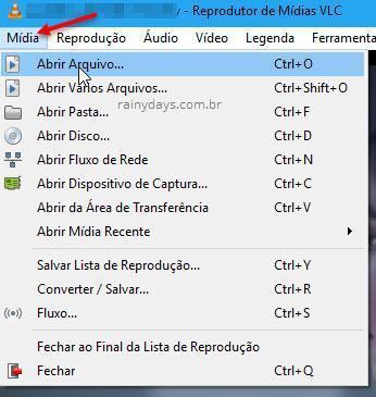 Mídia Abrir Arquivo VLC