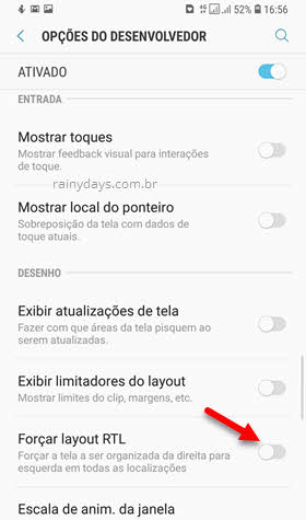 forçar layout RTL canhoto Android