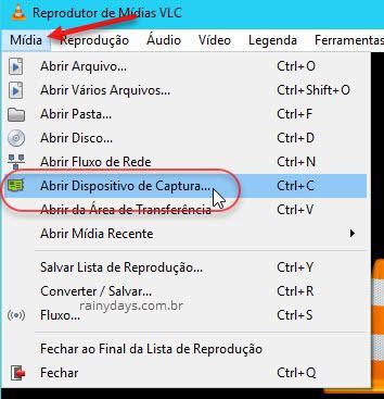 Mídia Abrir Dispositivo de Captura VLC