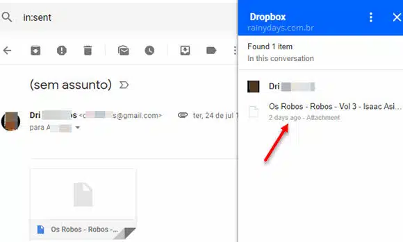 Anexo do Gmail dentro do app Dropbox para Gmail