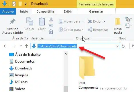 caminho pasta Downloads no Windows