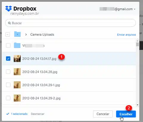 Escolher arquivo do Dropbox para anexar no Gmail extensão