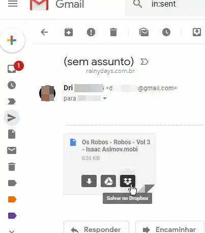 ícone Salvar no Dropbox extensão Dropbox para Gmail Chrome