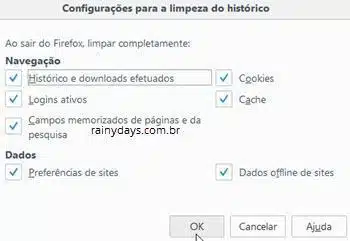 Apagar histórico automaticamente ao fechar navegador Firefox 2