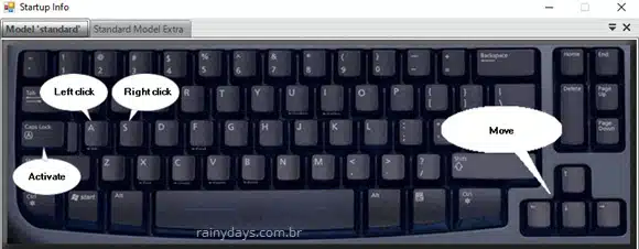 Controlar mouse com teclado letras A S e setas