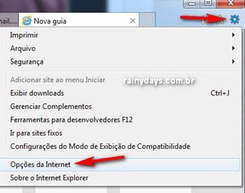 opções da Internet Internet Explorer