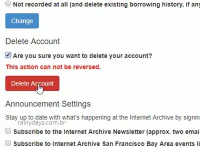 Sure you want to delete account Internet Archive