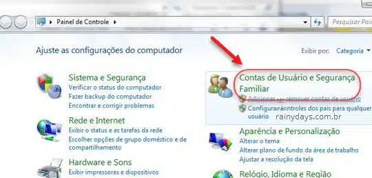 Contas de usuário e segurança familiar Windows 7