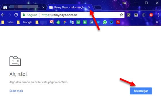 Página encerrada do Chrome recarregar ou fechar