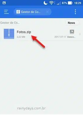 arquivos zipados Android ES File Explorer
