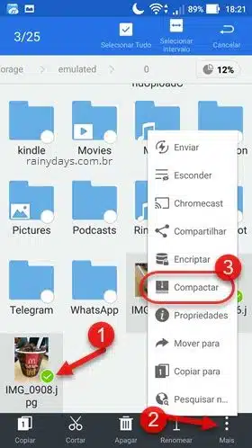 compactar arquivos no Android ES File Explorer