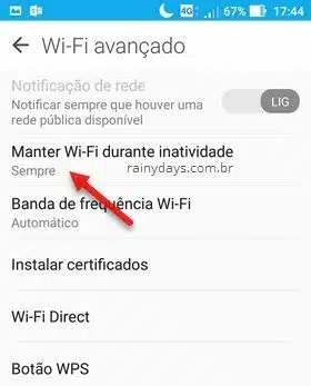 Manter wifi ativo durante inatividade Android