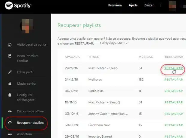 Recuperar playslist apagadas do Spotify