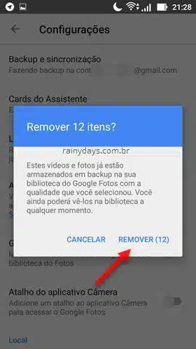 Remover fotos do dispositivo com Google Fotos