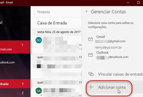 Adicionar conta app Email Windows 10