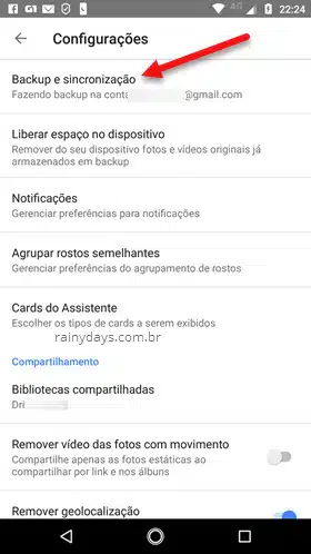 Backup e sincronização Google Fotos Android
