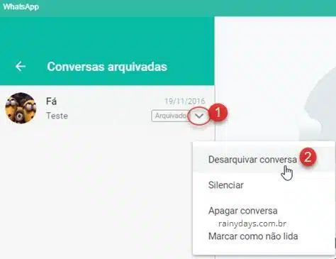 Desarquivar conversa no WhatsApp desktop
