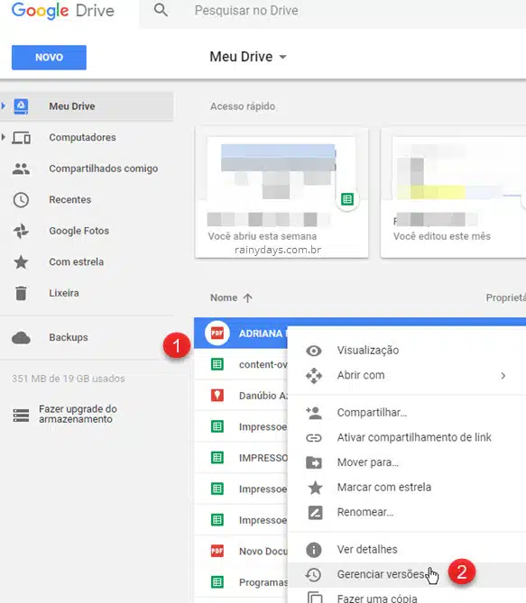 Gerenciar arquivos Google Drive Docs