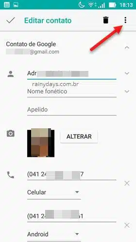 ícone de três bolinhas contato do Android