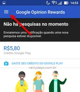 ícone três traços Google Rewards