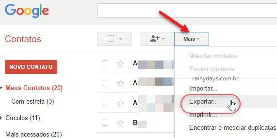 Mais Exportar contatos do Gmail Google